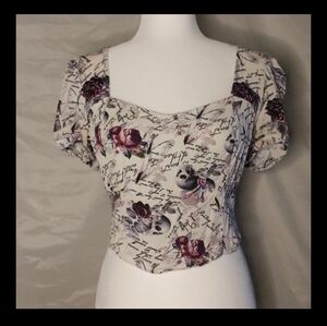 Dark Romance Ivory Sweetheart Woven Thorn and Fable Crop Top